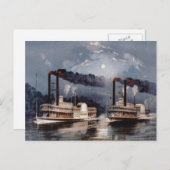 ヴィンテージスティームボートレーシングのミシシッピ川 ポストカード (正面/裏面)