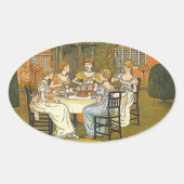ヴィンテージステッカー午後のガーデンティーパーティーステッカー 楕円形シール (正面)