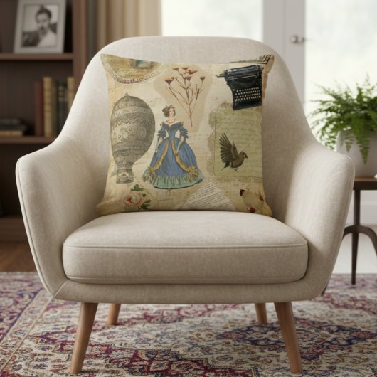 ヴィンテージステッカー オールドペーパーデザイン クッション