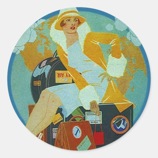 ヴィンテージステッカーJet-Setter旅行荷物シール ラウンドシール (正面)