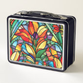 ヴィンテージステンドガカラフルラス花模様 メタルランチボックス (裏面)