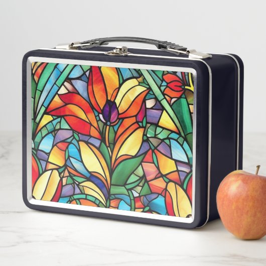 ヴィンテージステンドガカラフルラス花模様 メタルランチボックス (インサイチュ)