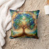 ヴィンテージステンドグラスの生命デザインの木感じ クッション (ブランケット)