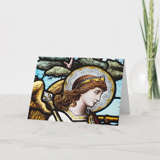 ヴィンテージステンドグラスクリスマスエンジェルホリデーカード シーズンカード (正面)