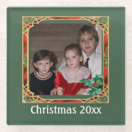 ヴィンテージステンドグラス写真枠赤緑投 ガラスコースター