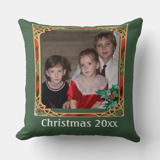 ヴィンテージステンドグラス写真枠赤緑 クッション (正面)