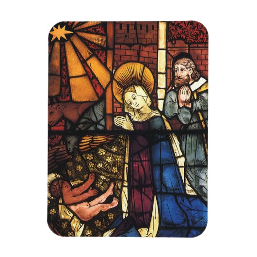 ヴィンテージステンドグラス出生シーン;ルネッサンス マグネット (縦)
