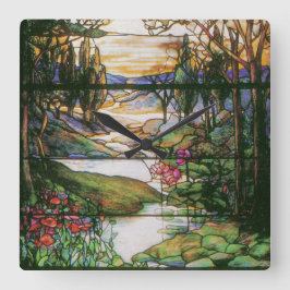 ヴィンテージステンドグラス時計 スクエア壁時計