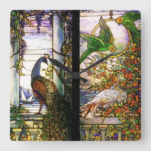 ヴィンテージステンドグラス時計 スクエア壁時計 (正面)