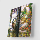 ヴィンテージステンドグラス時計 スクエア壁時計 (傾斜)