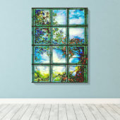 ヴィンテージステンドグラス窓風景風景 キャンバスプリント (インサイチュ (ウッドフロア))