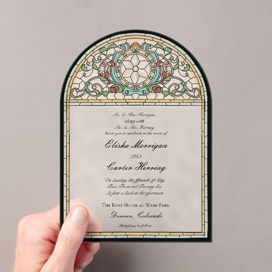 ヴィンテージステンドグラス結婚効果 アクリル招待状 (インサイチュ (ポータブル))