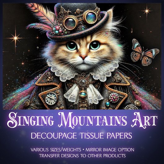 ヴィンテージステームパンクタブビーキャットポートレートデクページ 薄葉紙