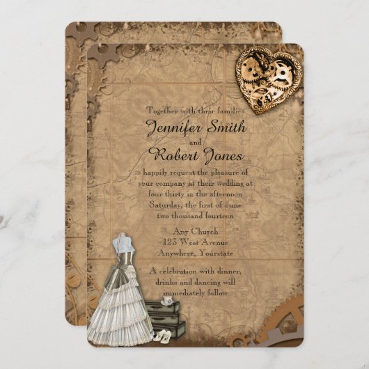 ヴィンテージステームパンクブライド結婚式招待状 招待状 (正面/裏面)