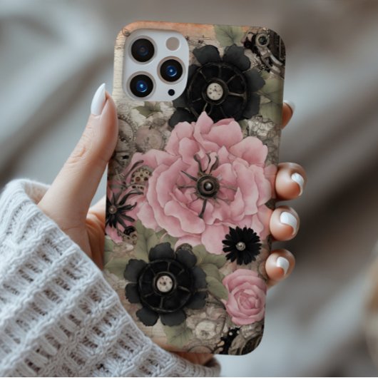 ヴィンテージステームパンクボホピンク&ブラックフローラ Case-Mate iPhoneケース