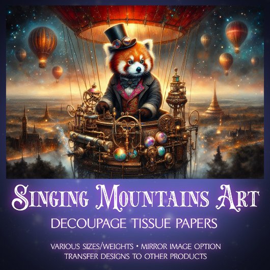 ヴィンテージステームパンクレッドパンダアドベンチャーデカップージ 薄葉紙