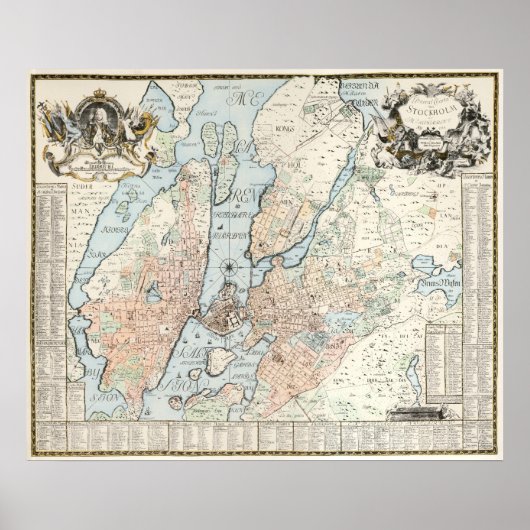 ヴィンテージストックホルムの地図(1733年) ポスター (正面)