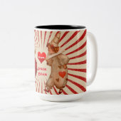 ヴィンテージストライプとハート付きバレンタインピエロ ツートーンマグカップ (正面右)