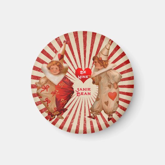 ヴィンテージストライプとハート付きバレンタインピエロ マグネット (正面)