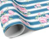 ヴィンテージストライプとフローラバラクラシックネイビー ラッピングペーパー (ロールコーナー)
