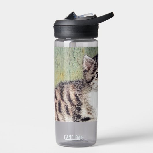 ヴィンテージストライプのキッテンイラストレーション ウォーターボトル (左面)