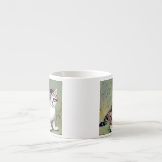 ヴィンテージストライプのキッテンイラストレーション エスプレッソカップ (正面)