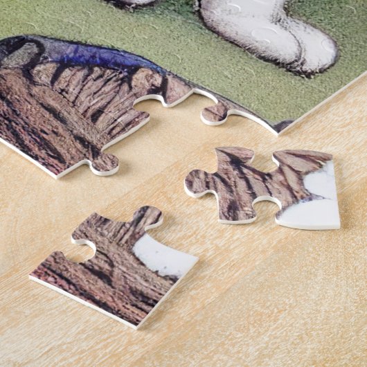 ヴィンテージストライプのキッテンイラストレーション ジグソーパズル (側面)