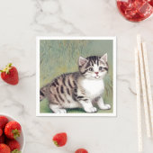 ヴィンテージストライプのキッテンイラストレーション スタンダードカクテルナプキン (インサイチュ)