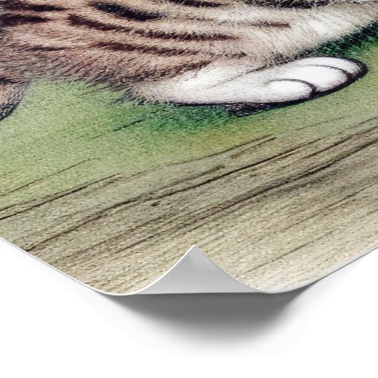 ヴィンテージストライプのキッテンイラストレーション ポスター (角)