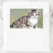 ヴィンテージストライプのキッテンイラストレーション 長方形シール (バッグ)