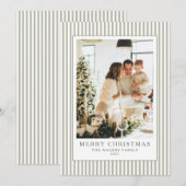 ヴィンテージストライプのサググリーン写真クリスマス シーズンカード (正面/裏面)