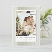 ヴィンテージストライプのサググリーン写真クリスマス シーズンカード (スタンド正面)
