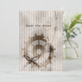 ヴィンテージストライプのステームパンクスウィート16招待状 セーブザデート (スタンド正面)