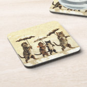 ヴィンテージストライプのネコ傘踊り雪 コースター (左側)