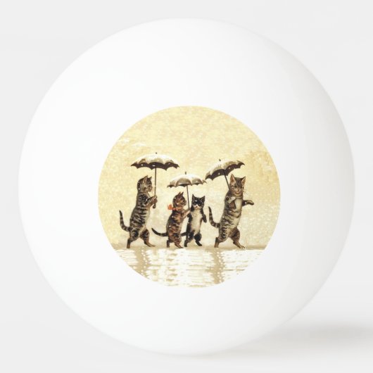 ヴィンテージストライプのネコ傘踊り雪 卓球ボール (正面)