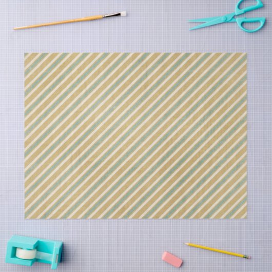 ヴィンテージストライプのパターン素朴ティール(緑がかった色)、金ゴールドクリーム 薄葉紙 (クラフト)