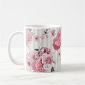 ヴィンテージストライプのピンク花柄 コーヒーマグカップ (左)