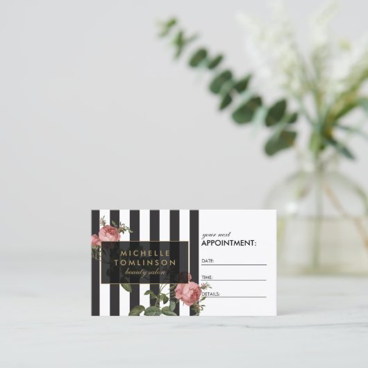 ヴィンテージストライプのフローラサロンアポイントメントカード 予約カード (スタンド正面)