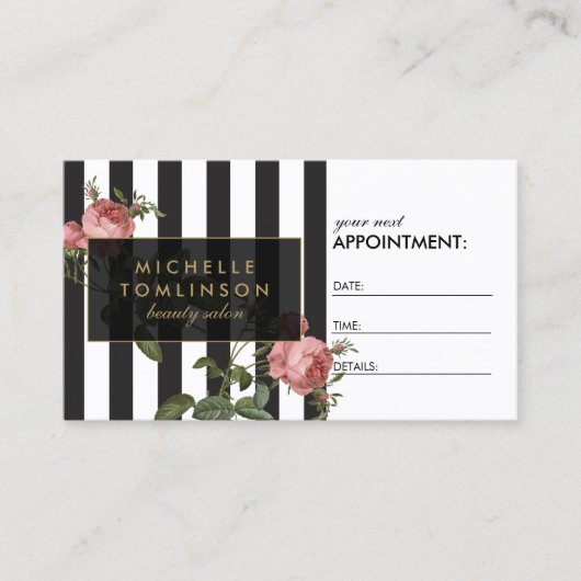 ヴィンテージストライプのフローラサロンアポイントメントカード 予約カード (正面)