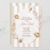 ヴィンテージストライプのフローラベビーシャワー招待状 招待状 (正面/裏面)