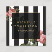 ヴィンテージストライプのフローラ美しいサロン スクエア名刺 (正面)