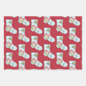 ヴィンテージストライプのブルーストッキングとバラと鐘 ラッピングペーパーシート (正面3)