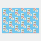 ヴィンテージストライプのブルーストッキングとバラと鐘 ラッピングペーパーシート (正面2)