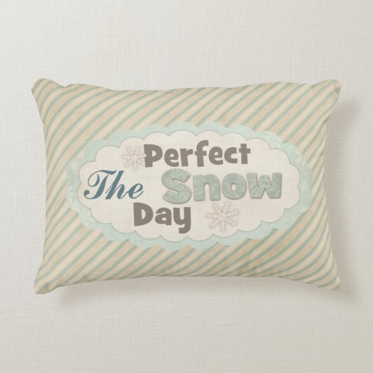 ヴィンテージストライプの冬の雪の日かわいい引用文 アクセントクッション (正面)