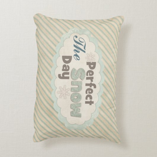 ヴィンテージストライプの冬の雪の日かわいい引用文 アクセントクッション (裏面(縦))