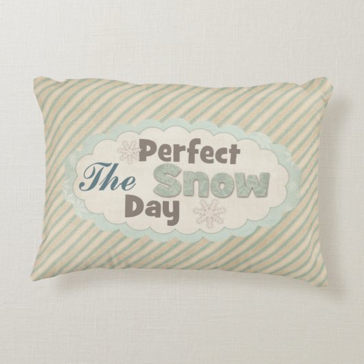 ヴィンテージストライプの冬の雪の日かわいい引用文 アクセントクッション (裏面)