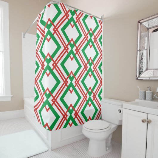 ヴィンテージストライプの赤と緑 シャワーカーテン (インサイチュ)