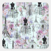 ヴィンテージストライプエッフェルタワーコラージュピンクフローラ スクエアシール (正面)