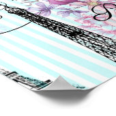 ヴィンテージストライプエッフェルタワーコラージュピンクフローラ ポスター (角)