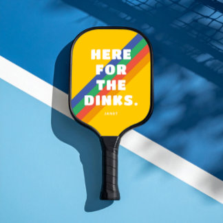 ヴィンテージストライプオンゴールデンイエローHere for the Dink ピックルボールラケット